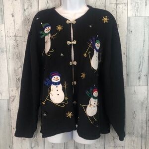 Crystal Kobe Skiing  Snowmen Hook Closure Cardigan Extra Large